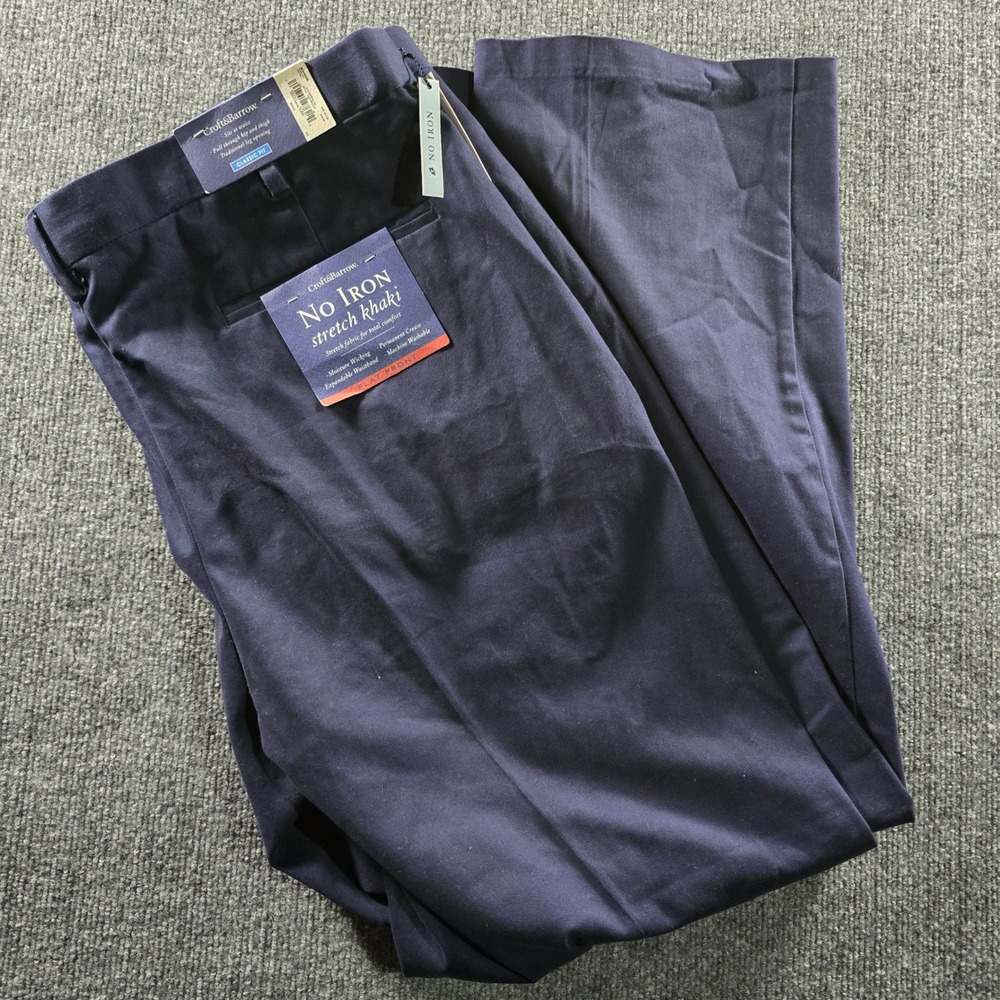 NWT Croft & Barrow Mens No Iron Stretch Khaki Pants Navy Blue Classic Fit 40x32